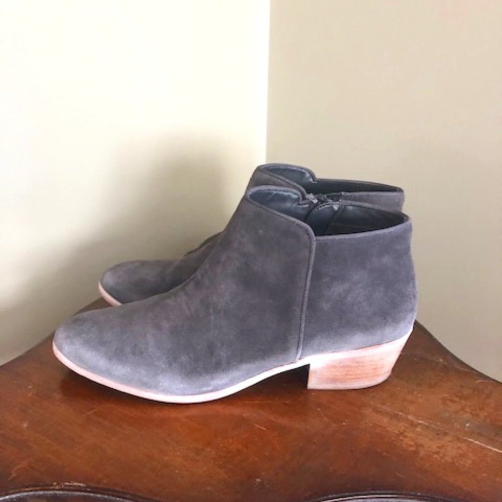Sam Edelman Petty 2 Women's Suede Ankle Booties Grey Distressed Side Zip 8.5
